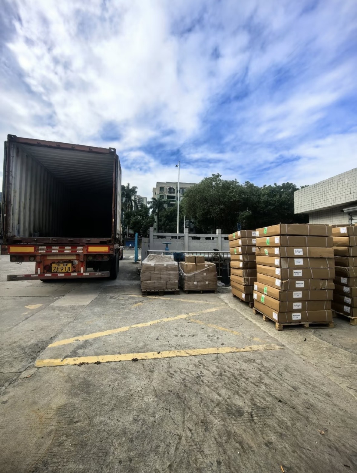 Cartons and pallets prepared for container loading